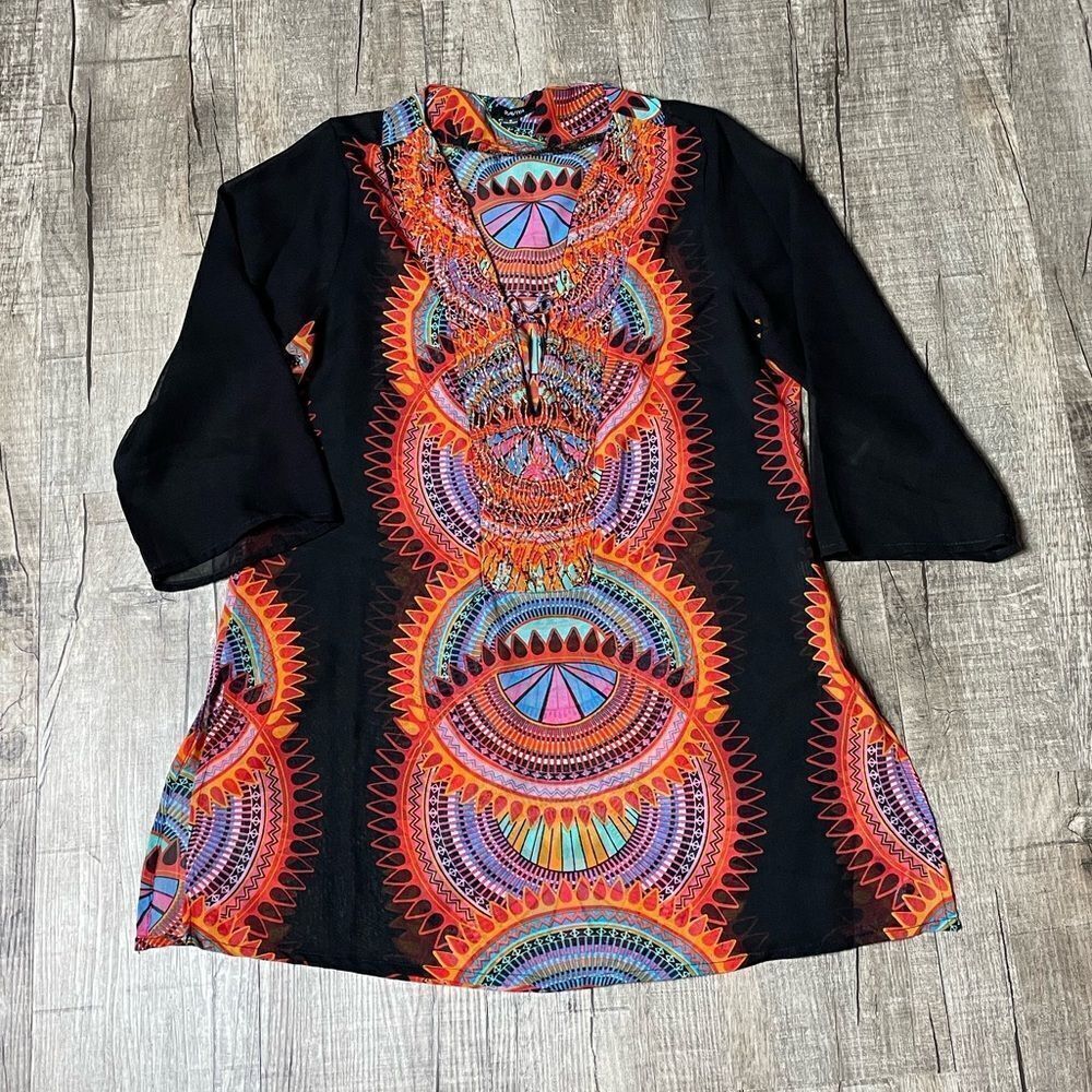 Raviya Beaded Beach Ikat Tunic Swim Coverup